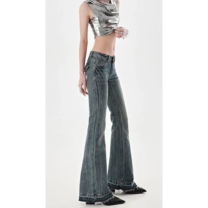 Washed Y2K Flaired Unique Jeans