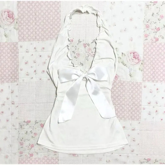 Shoujo summer white big bow top