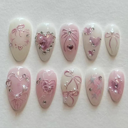 pink heart valentine mermaid press on nails
