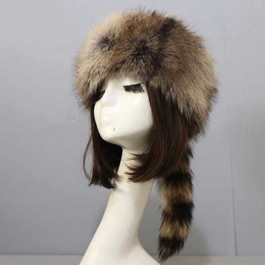 Y2K Russian raccoon tail hat