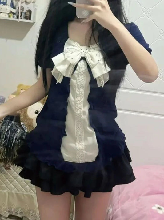 Navy bow lolita top