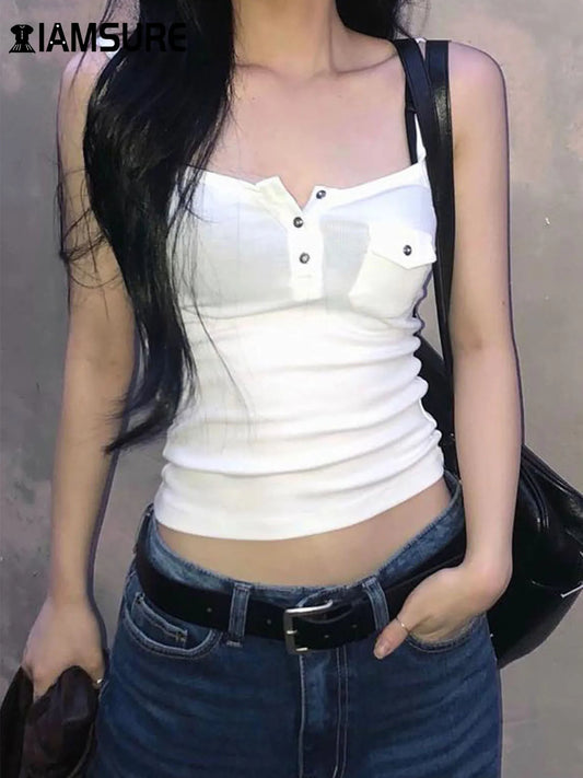 Casual white pocket camisole