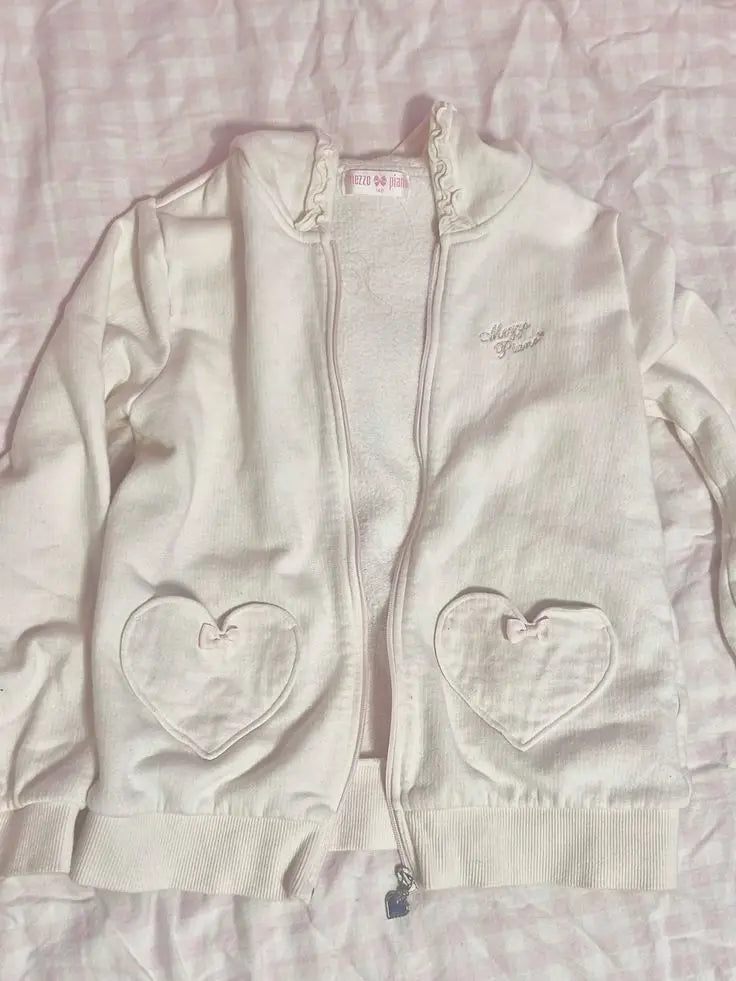Kawaii White Bow Heart Hoodie