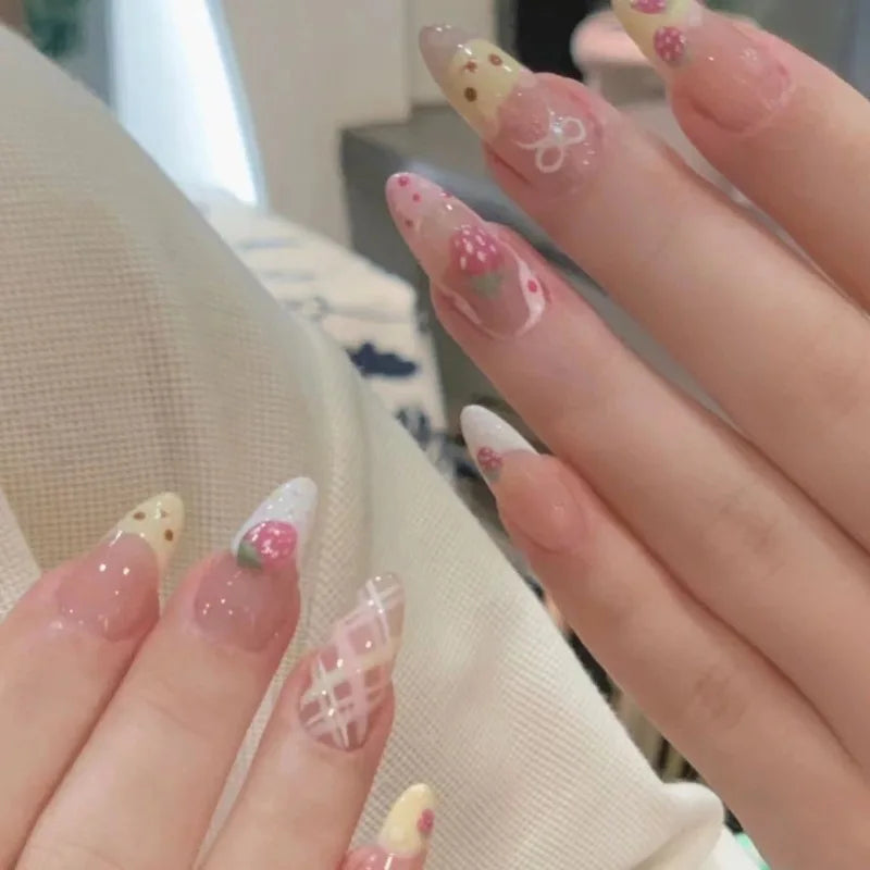 Cute Strawberry Shortcake Bear Press Ons