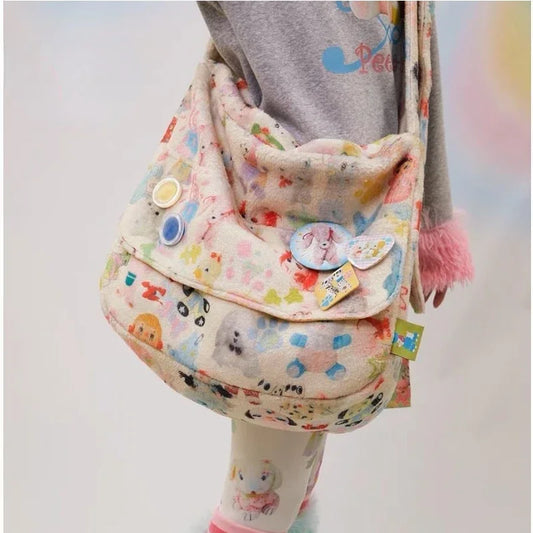 Kawaii big shoulder color bag