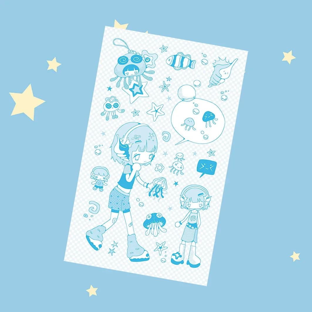 Blue bubbly character stickers 8PCS
