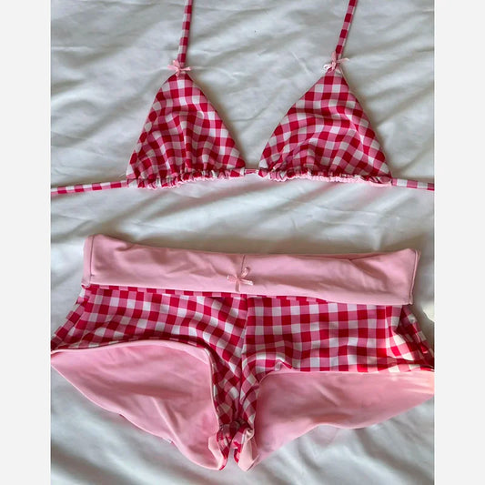 Harajuku plaid red swimsuit