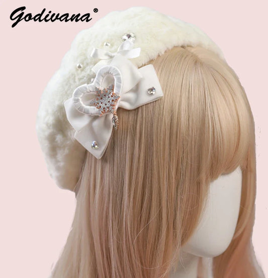 Lolita soft love bow beret