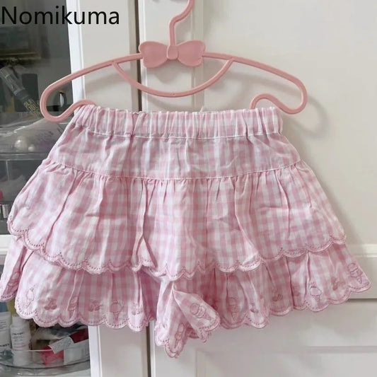 Pink plaid picnic layer skirt