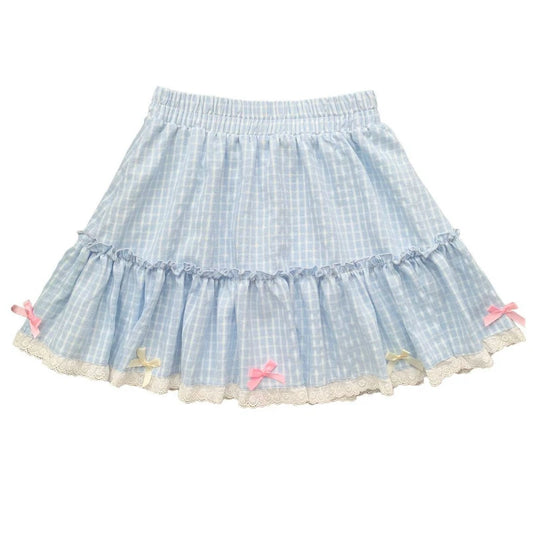 Kawaii blue plaid bow skirt