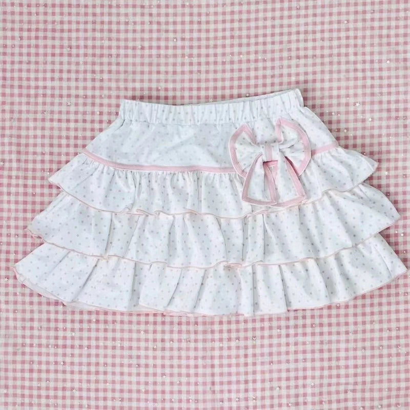 Kawaii white polkadot ruffle skirt