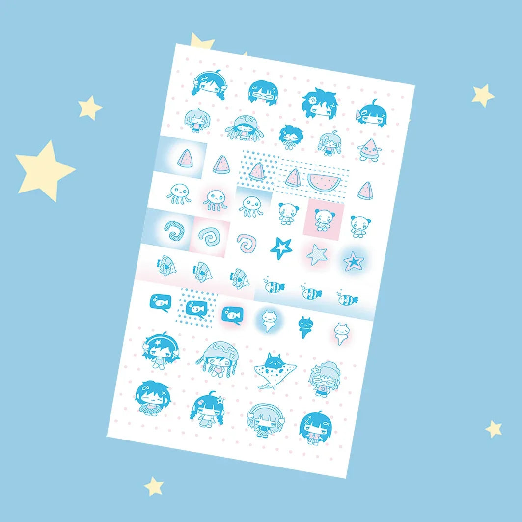 Blue bubbly character stickers 8PCS