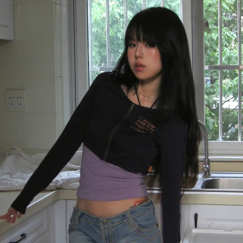 Violet Reverie: Japanese Y2K Two-Piece Set