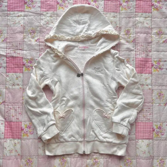 Kawaii White Bow Heart Hoodie