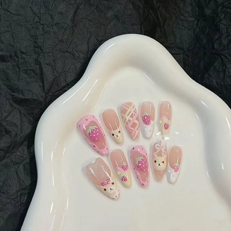 Cute Strawberry Shortcake Bear Press Ons