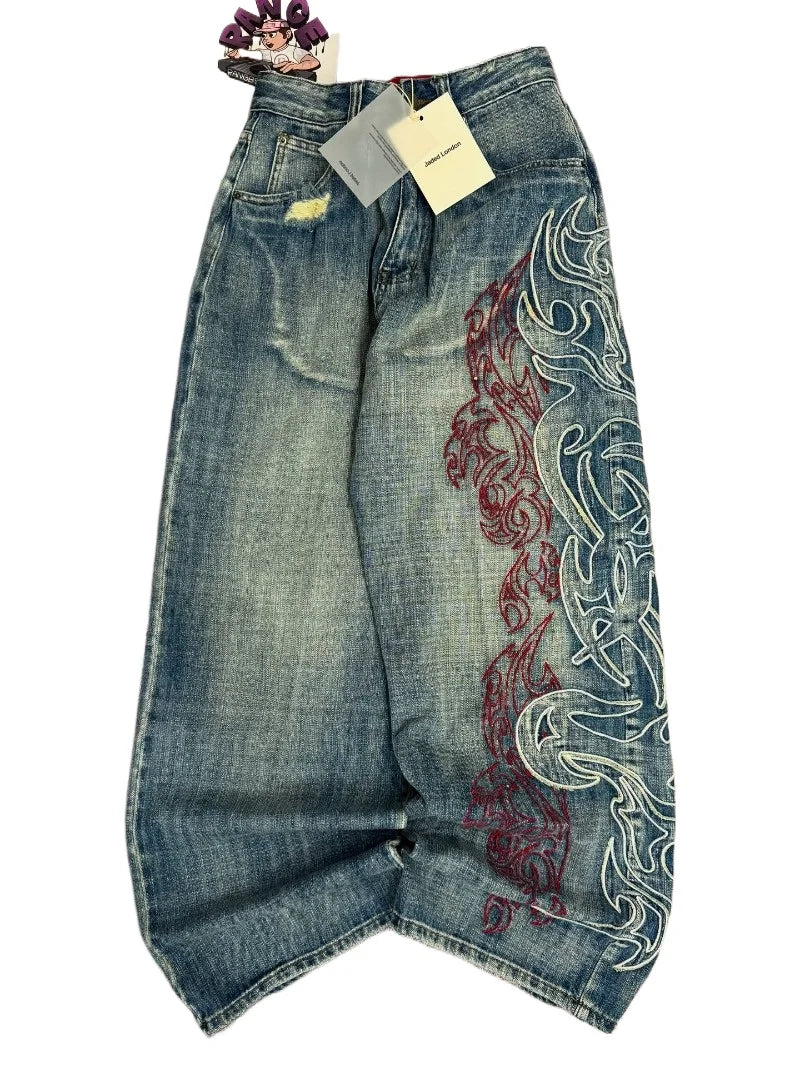 Red Y2K embroidery skater jeans