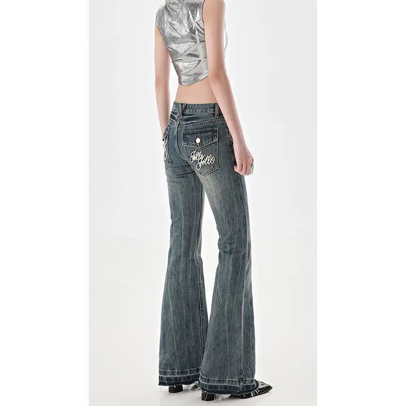 Washed Y2K Flaired Unique Jeans