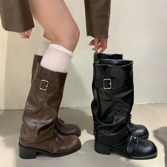 Knee high chunky all-style heels