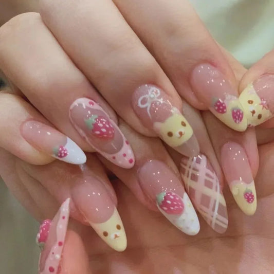 Cute Strawberry Shortcake Bear Press Ons